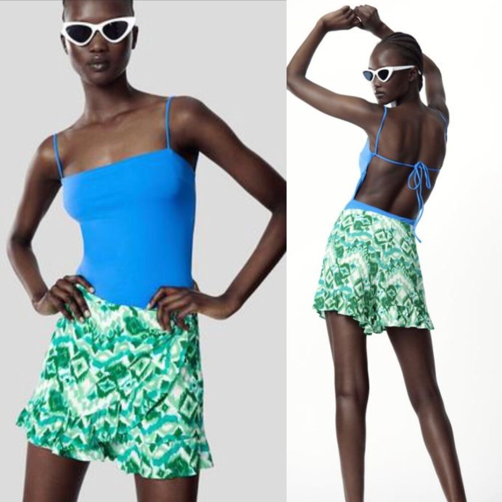Zara Wrap Shorts Green High Waisted Skort
